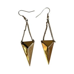 Earrings Metal Triangle chain Dangle Gold tone 3D geometric